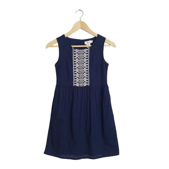 Girl's Sz 10 Vineyard Vines Navy White Cotton Embroidered Summer Dress Pockets - Picture 9 of 11